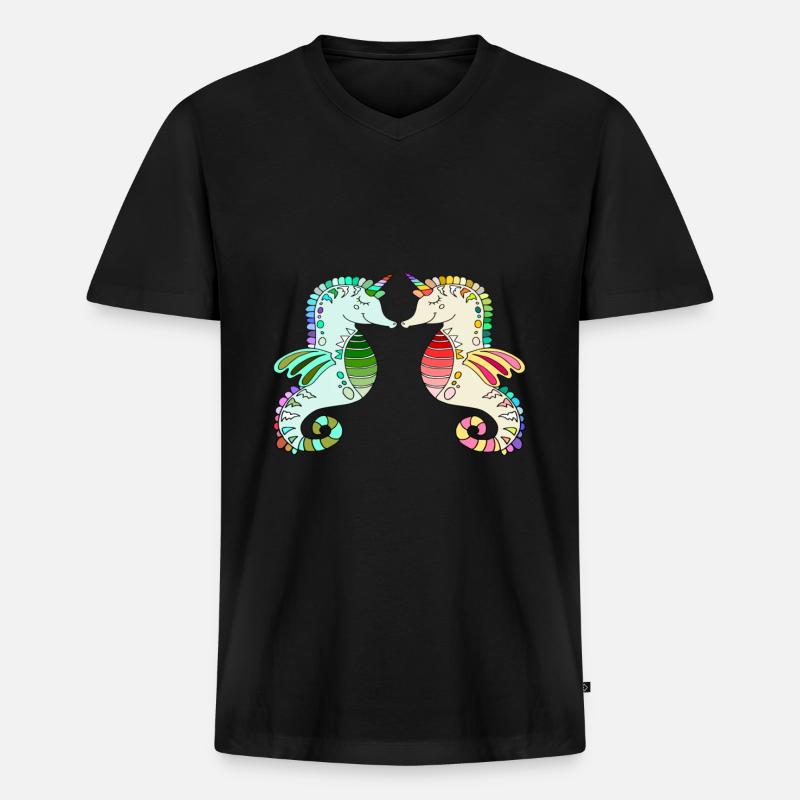 seepferdchen liebe - seepferd meerestier - Männer Premium Bio T-Shirt mit V-Ausschnitt - Schwarz