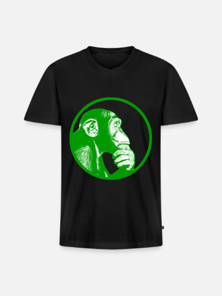 Think after monkey chimpanzee - Men's Premium Organic T-shirt with V-neck - black