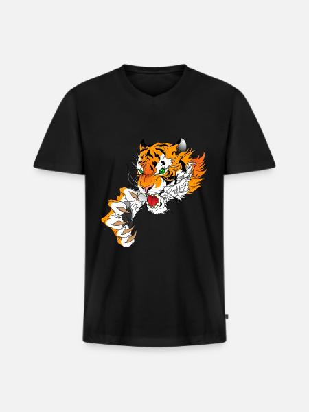 Tiger Kopf mit Pranke - Männer Premium Bio T-Shirt mit V-Ausschnitt - Schwarz