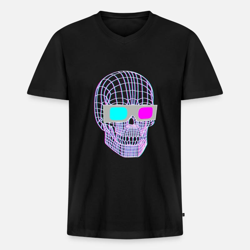 3D Schädel Mit 3D Brille - Männer Premium Bio T-Shirt mit V-Ausschnitt - Schwarz