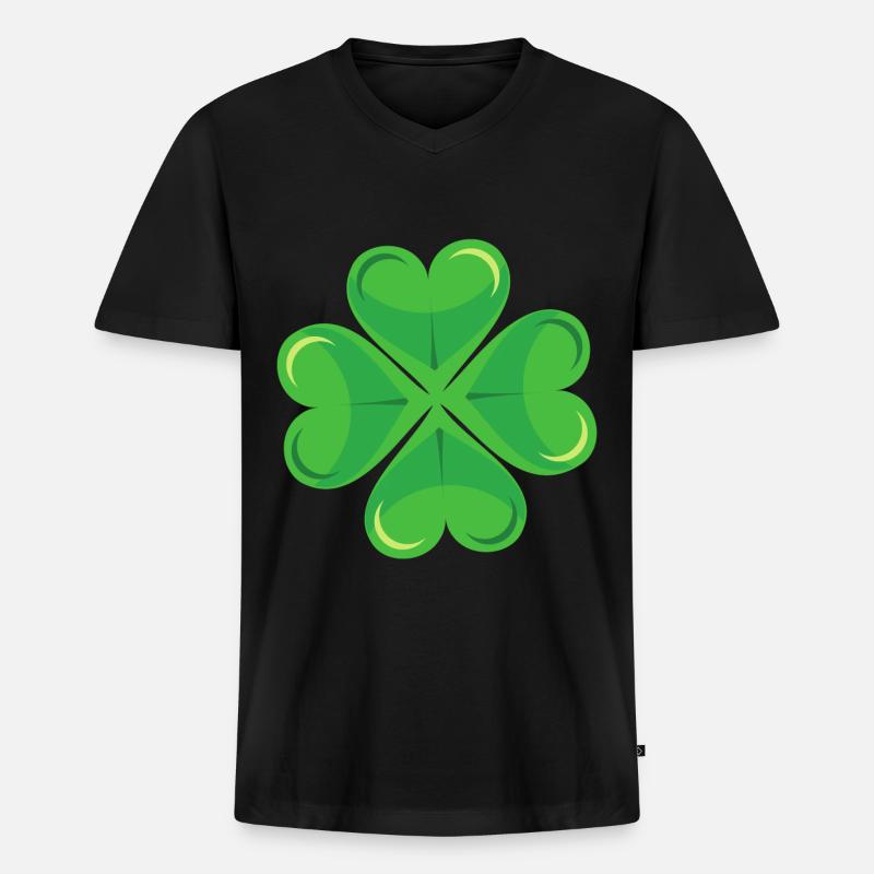 Kleeblatt - Männer Premium Bio T-Shirt mit V-Ausschnitt - Schwarz
