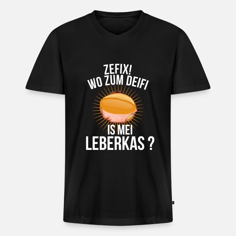 Leberkas - Männer Premium Bio T-Shirt mit V-Ausschnitt - Schwarz