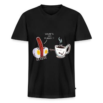 What is so Funny? - Männer Premium Bio T-Shirt mit V-Ausschnitt - Schwarz - Vorne - Nico (187cm)