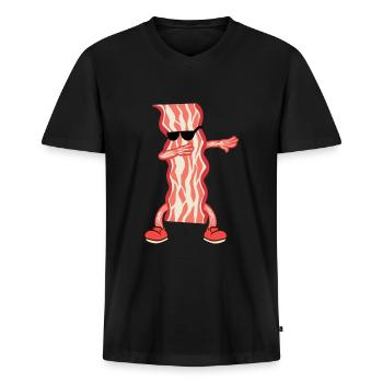 When Bacon Is Love, Bacon Is Life "Dab Dabbing - Men's Premium Organic T-shirt with V-neck - black - Front - Nico (187cm)
