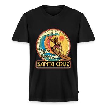 Balade Vague Santa Cruz Surf Surf Soleil - T-shirt encolure en V Premium bio Homme - noir - Devant - Nico (187cm)
