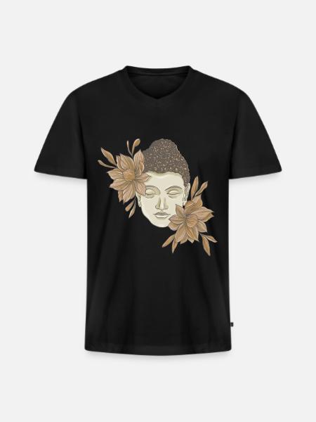 Buddha mit Blumen - Männer Premium Bio T-Shirt mit V-Ausschnitt - Schwarz