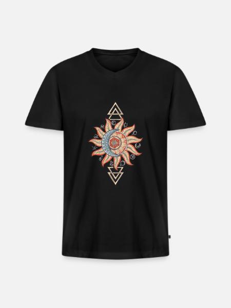 Solmåne hexagram trekant planet symbol - Premium økologisk T-shirt med V-hals til mænd - sort