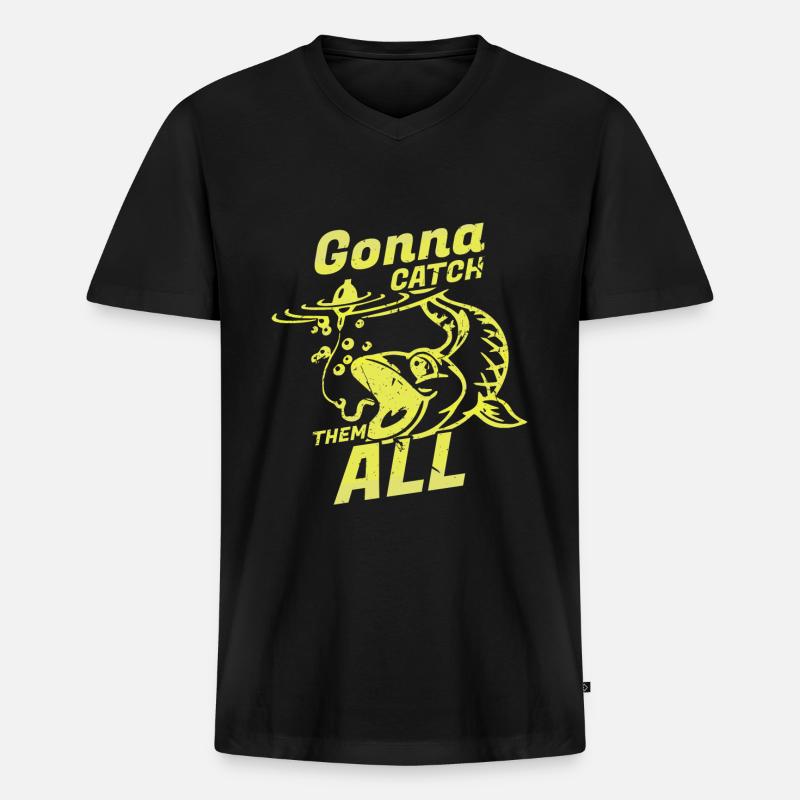 Fischen - Männer Premium Bio T-Shirt mit V-Ausschnitt - Schwarz