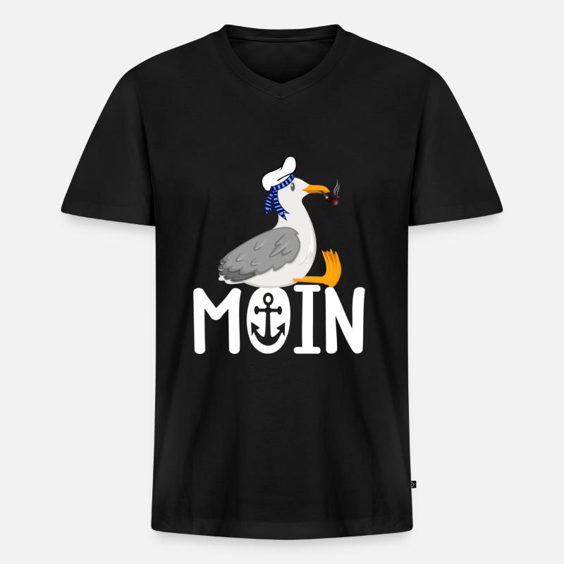 Moin Möwe Seemann - Männer Premium Bio T-Shirt mit V-Ausschnitt - Schwarz