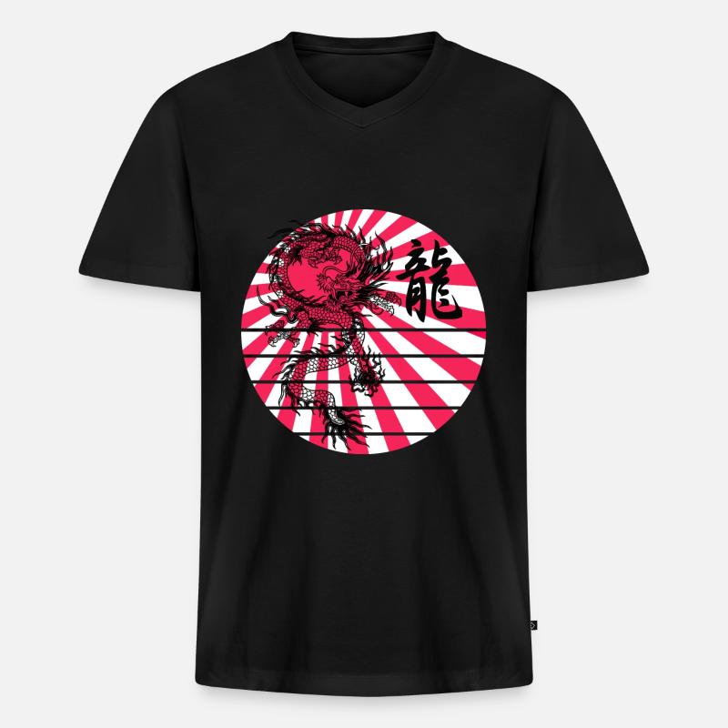 Drachen-Ryu - Männer Premium Bio T-Shirt mit V-Ausschnitt - Schwarz