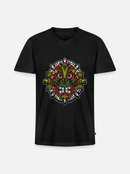 Azteken Pyramide Maori - Männer Premium Bio T-Shirt mit V-Ausschnitt - Schwarz
