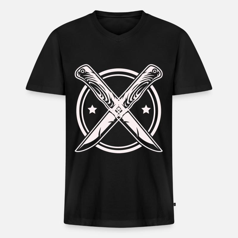 Messer - Männer Premium Bio T-Shirt mit V-Ausschnitt - Schwarz