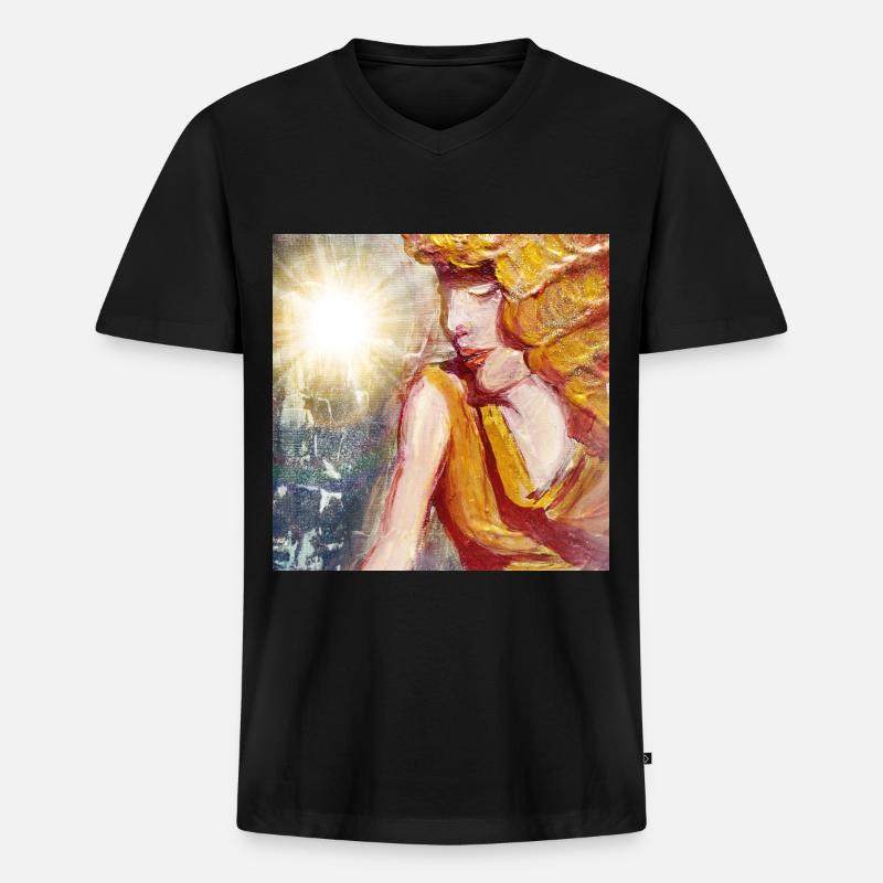 Frau in der Sonne - Männer Premium Bio T-Shirt mit V-Ausschnitt - Schwarz