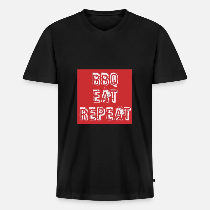 BBQ Grill BBQ EAT REPEAT - Männer Premium Bio T-Shirt mit V-Ausschnitt - Schwarz