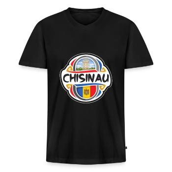 Chisinau Moldawien Flagge Abzeichen Reise Souvenir Stempel - Männer Premium Bio T-Shirt mit V-Ausschnitt - Schwarz - Vorne - Nico (187cm)