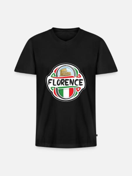 Firenze Italien Flag Badge Rejse Souvenir Frimærke - Premium økologisk T-shirt med V-hals til mænd - sort