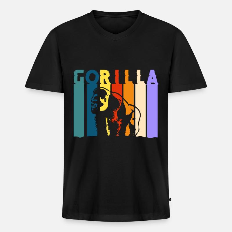 Gorilla Banane Schimpanse - Männer Premium Bio T-Shirt mit V-Ausschnitt - Schwarz