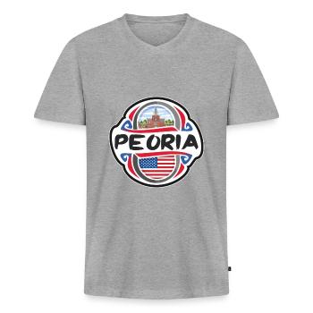 Peoria USA Drapeau des États-Unis Souvenir de voyage Badg - T-shirt encolure en V Premium bio Homme - gris chiné - Devant