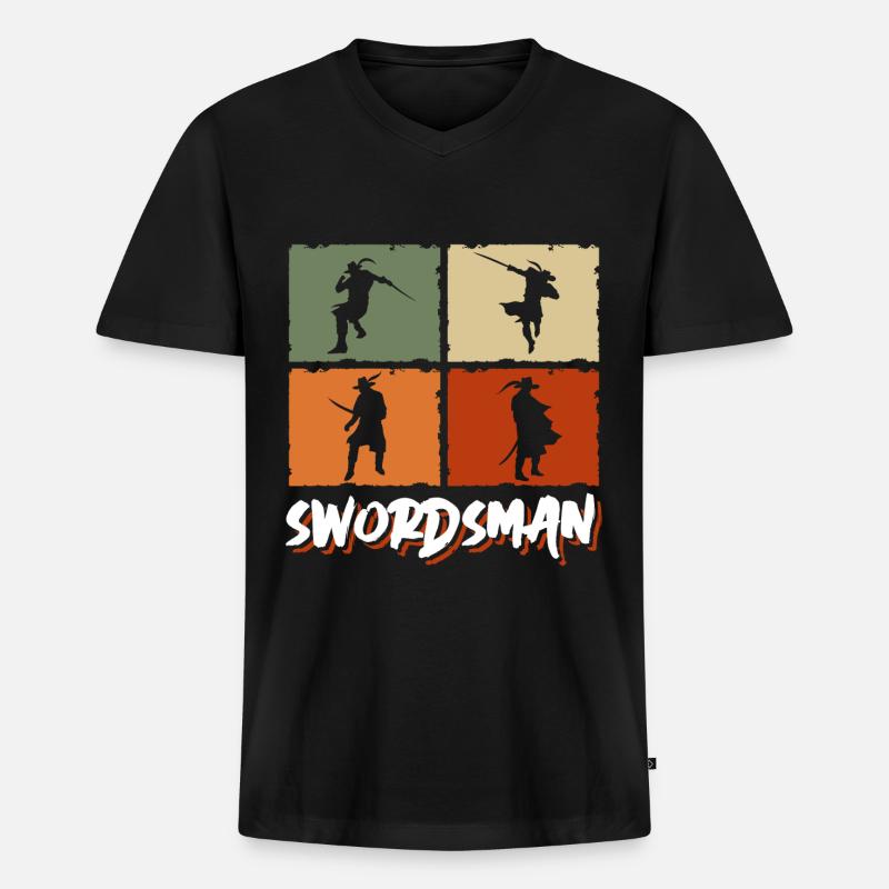 Schwert Kampf - Männer Premium Bio T-Shirt mit V-Ausschnitt - Schwarz