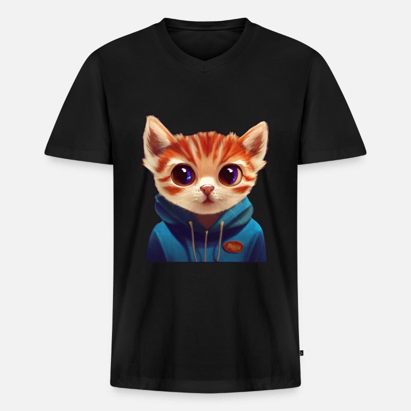 Katze mit Pullover - Männer Premium Bio T-Shirt mit V-Ausschnitt - Schwarz