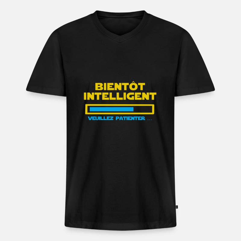 Bald schlau, bitte warten... - Männer Premium Bio T-Shirt mit V-Ausschnitt - Schwarz