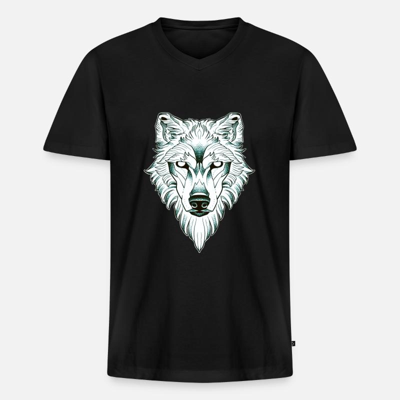 Symmetrisches Wolfs-Dotwork - Männer Premium Bio T-Shirt mit V-Ausschnitt - Schwarz