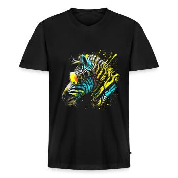 Zèbre coloré avec lunettes de soleil Graffiti Airbrush - T-shirt encolure en V Premium bio Homme - noir - Devant - Nico (187cm)