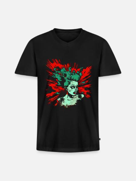 Cool Psychobilly Comic Design - Green Woman - Men's Premium Organic T-shirt with V-neck - black
