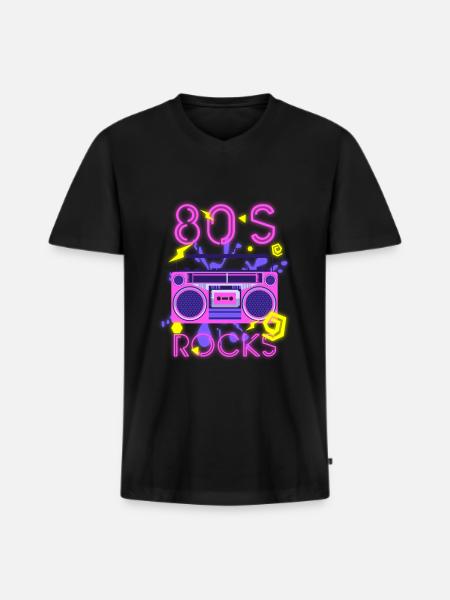80s music - Men's Premium Organic T-shirt with V-neck - black