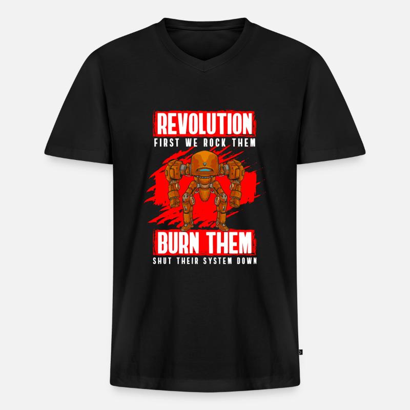 Roboter Retro Kampfroboter - Männer Premium Bio T-Shirt mit V-Ausschnitt - Schwarz