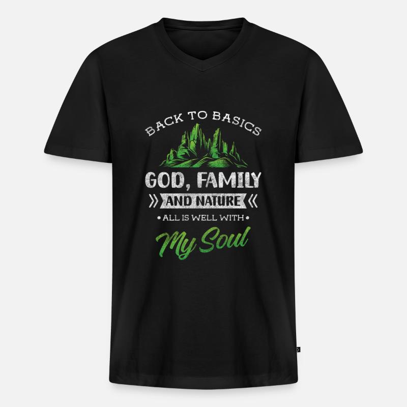 Wald Berg Umweltschutz - Männer Premium Bio T-Shirt mit V-Ausschnitt - Schwarz