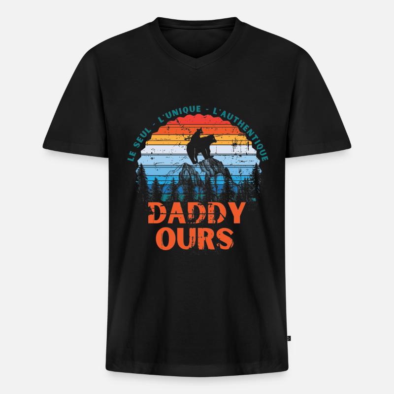 Daddy Ours - Männer Premium Bio T-Shirt mit V-Ausschnitt - Schwarz