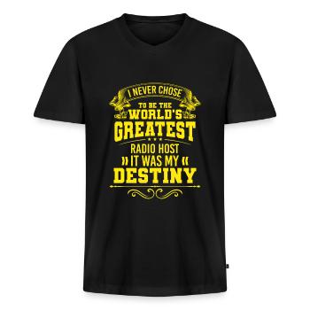 Podcast Entertainment Frequency - Men's Premium Organic T-shirt with V-neck - black - Front - Nico (187cm)