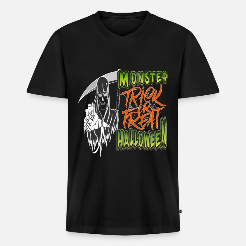 Monster Halloween Süßes oder Saures - Männer Premium Bio T-Shirt mit V-Ausschnitt - Schwarz