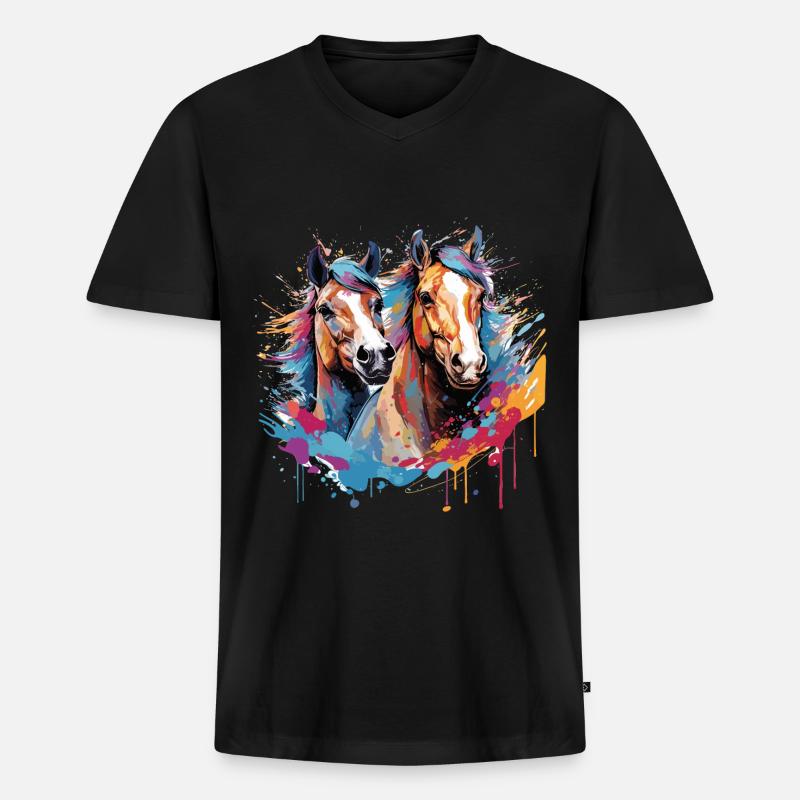 Pferde, Pferde - Männer Premium Bio T-Shirt mit V-Ausschnitt - Schwarz