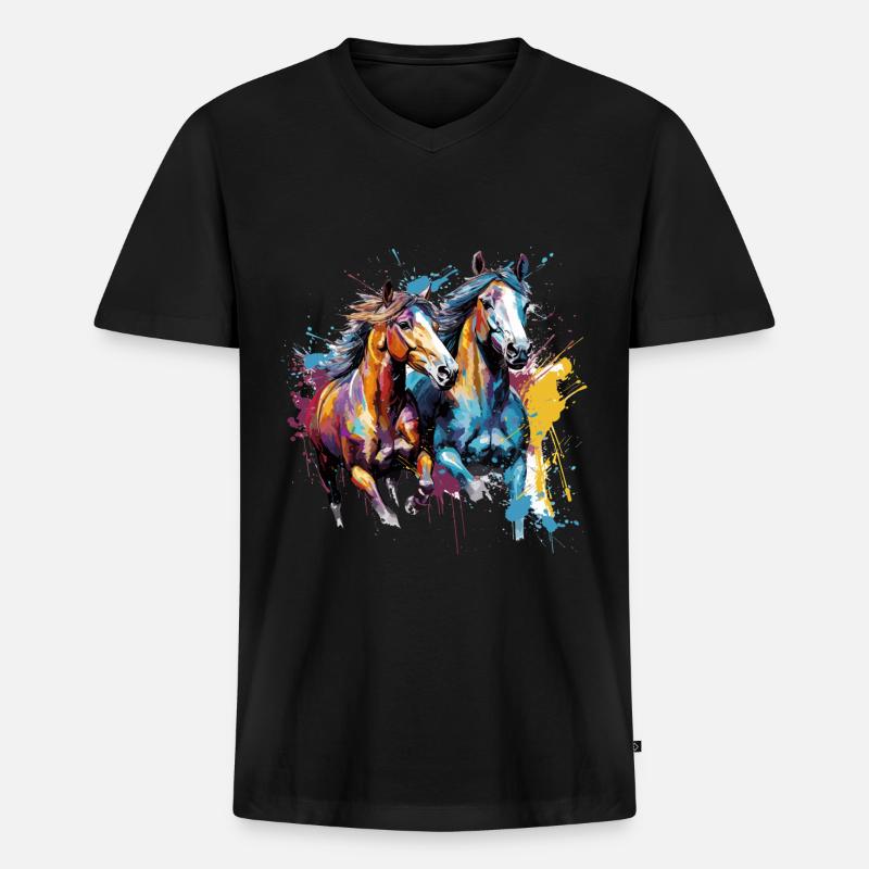 Pferd, Pferde - Männer Premium Bio T-Shirt mit V-Ausschnitt - Schwarz