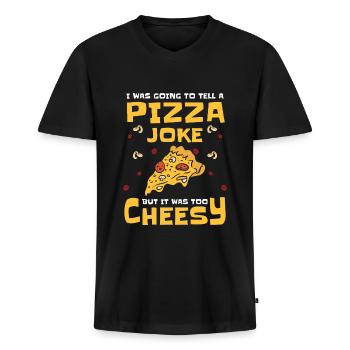 Pizza Italie Fromage Salami - T-shirt encolure en V Premium bio Homme - noir - Devant - Nico (187cm)