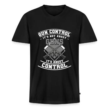 Waffe Schießbereich Schütze Schießsport - Männer Premium Bio T-Shirt mit V-Ausschnitt - Schwarz - Vorne - Nico (187cm)