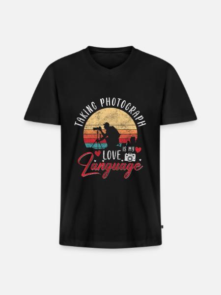 Camera Photography Lens Heartbeat - Men's Premium Organic T-shirt with V-neck - black