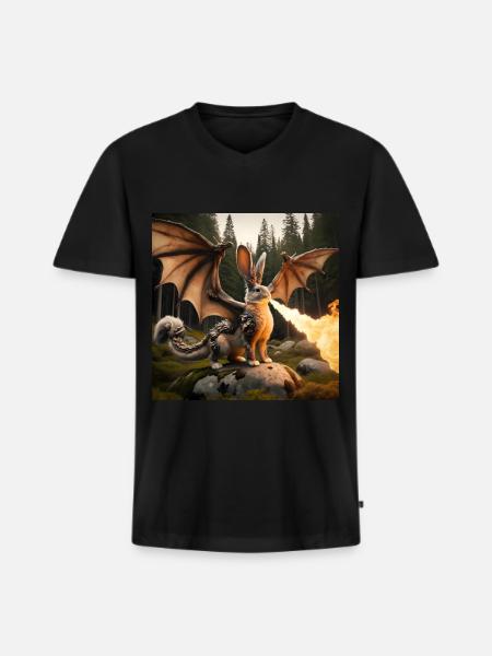 Fire Breathing Bunny Dragon #16 - Men's Premium Organic T-shirt with V-neck - black
