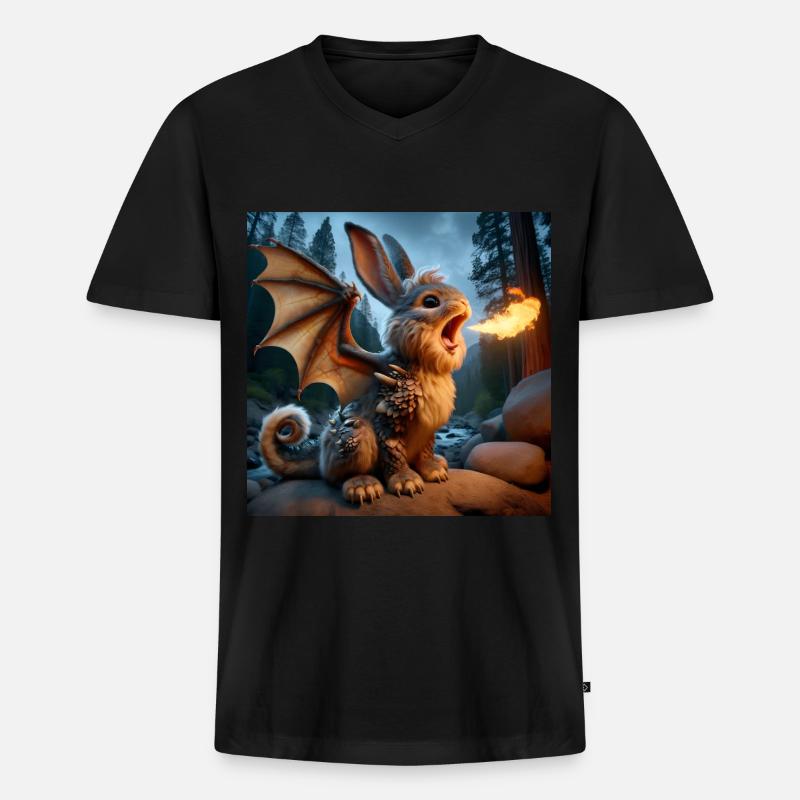 Feuerspeiender Hase Drache #18 - Männer Premium Bio T-Shirt mit V-Ausschnitt - Schwarz