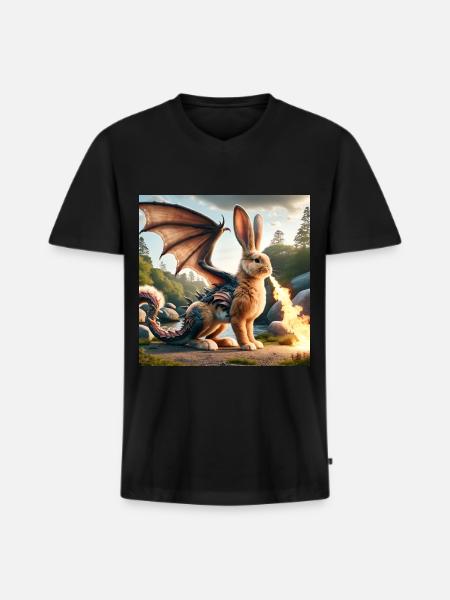 Fire Breathing Bunny Dragon #07 - Men's Premium Organic T-shirt with V-neck - black