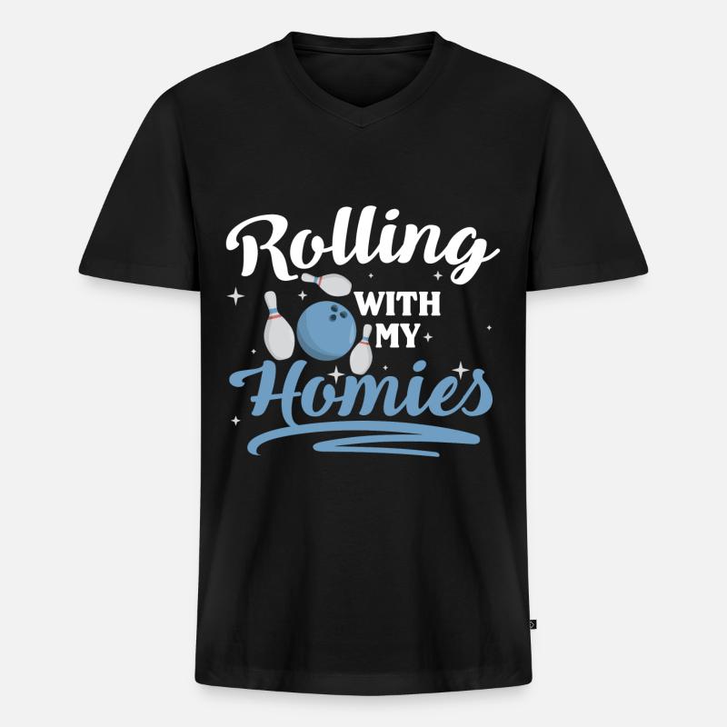 Bowling Hobby Spieler - Männer Premium Bio T-Shirt mit V-Ausschnitt - Schwarz