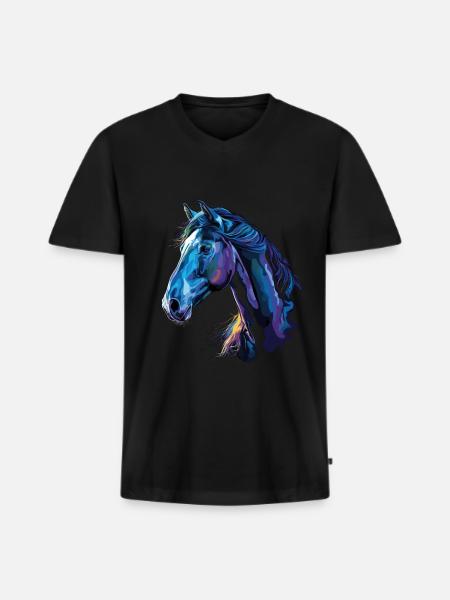 Pferd auf schwarzem Hintergrund - Männer Premium Bio T-Shirt mit V-Ausschnitt - Schwarz