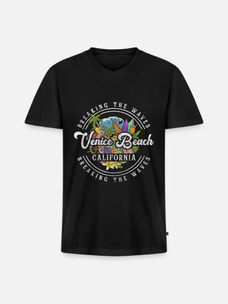 Plage, Mer, Sable, Voyage - T-shirt encolure en V Premium bio Homme - noir