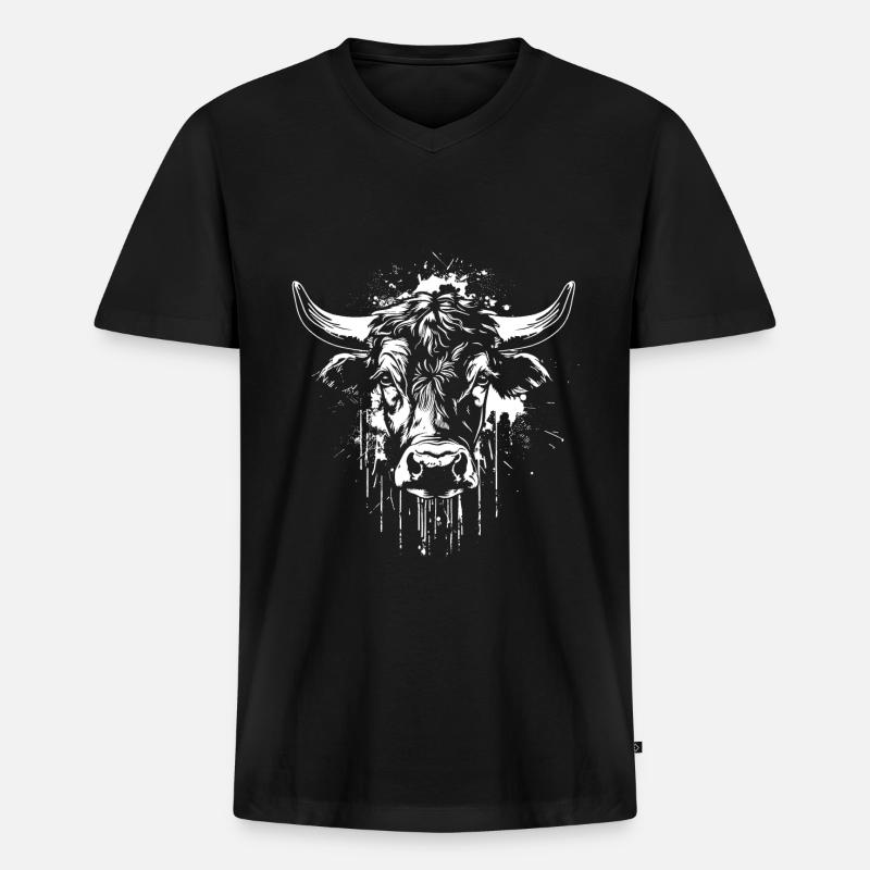 Hérens Kuh, Schweizer Kampfkuh - Männer Premium Bio T-Shirt mit V-Ausschnitt - Schwarz