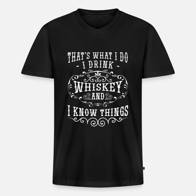 Rum Flasche Trinker Feiern - Männer Premium Bio T-Shirt mit V-Ausschnitt - Schwarz