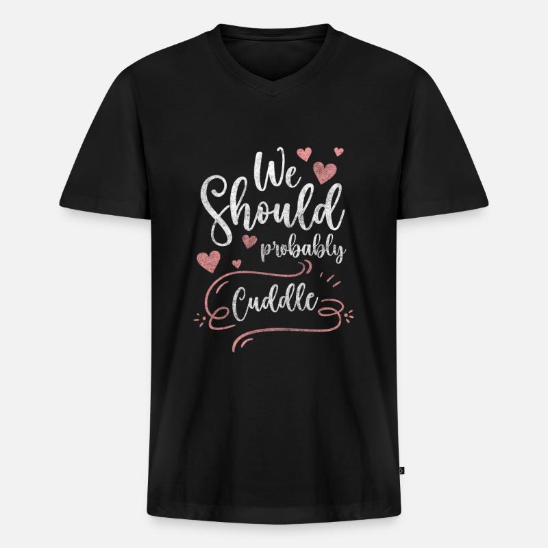 Liebe Nähe Kuschelig Romantisch - Männer Premium Bio T-Shirt mit V-Ausschnitt - Schwarz