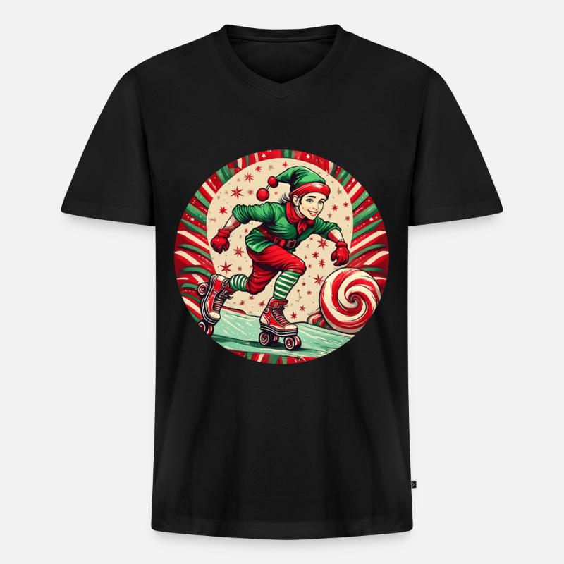 Weihnachtself-inline-skating - Männer Premium Bio T-Shirt mit V-Ausschnitt - Schwarz