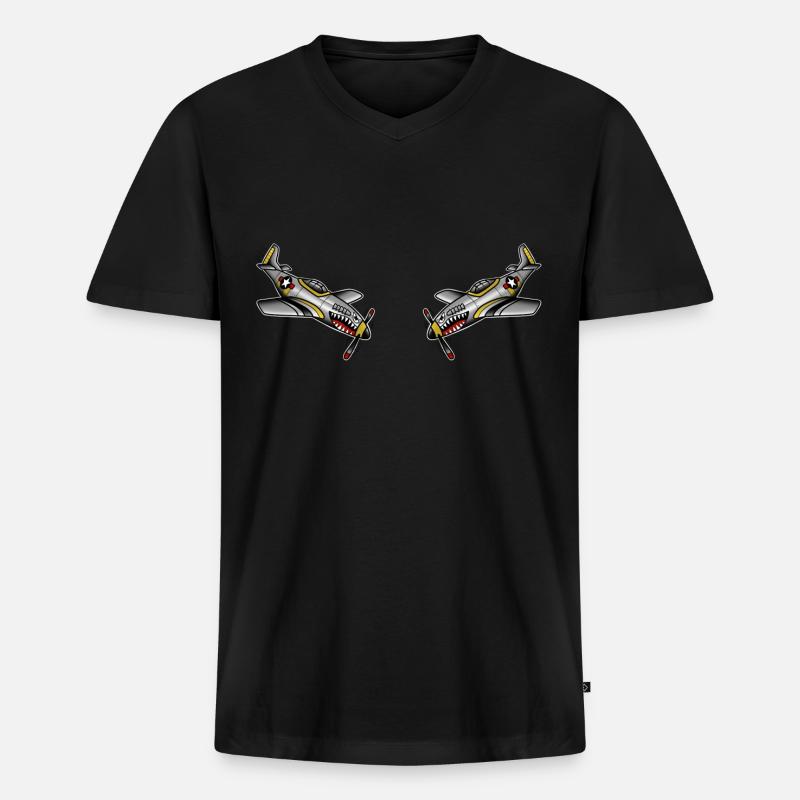 Old School Tattoo Kampfjet - Männer Premium Bio T-Shirt mit V-Ausschnitt - Schwarz